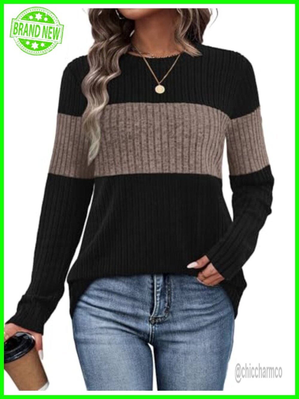 Womens Color Block Tunic Sweater Long Sleeve Crew Neck Pullover